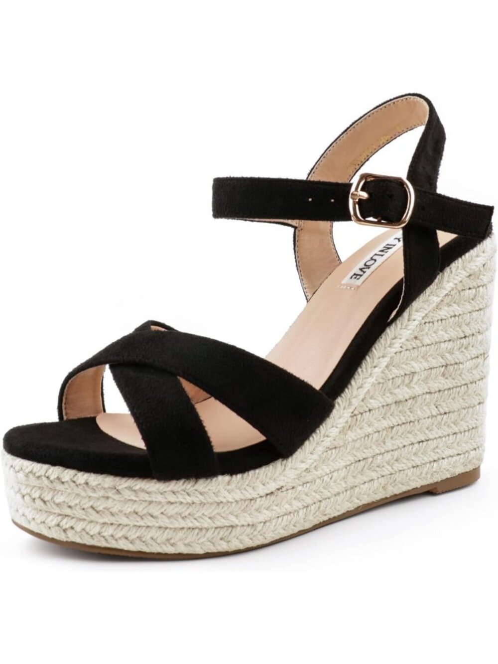 Women's Black1 Espadrille Wedge Sandals Platform Ankle Strap Open Toe Heels